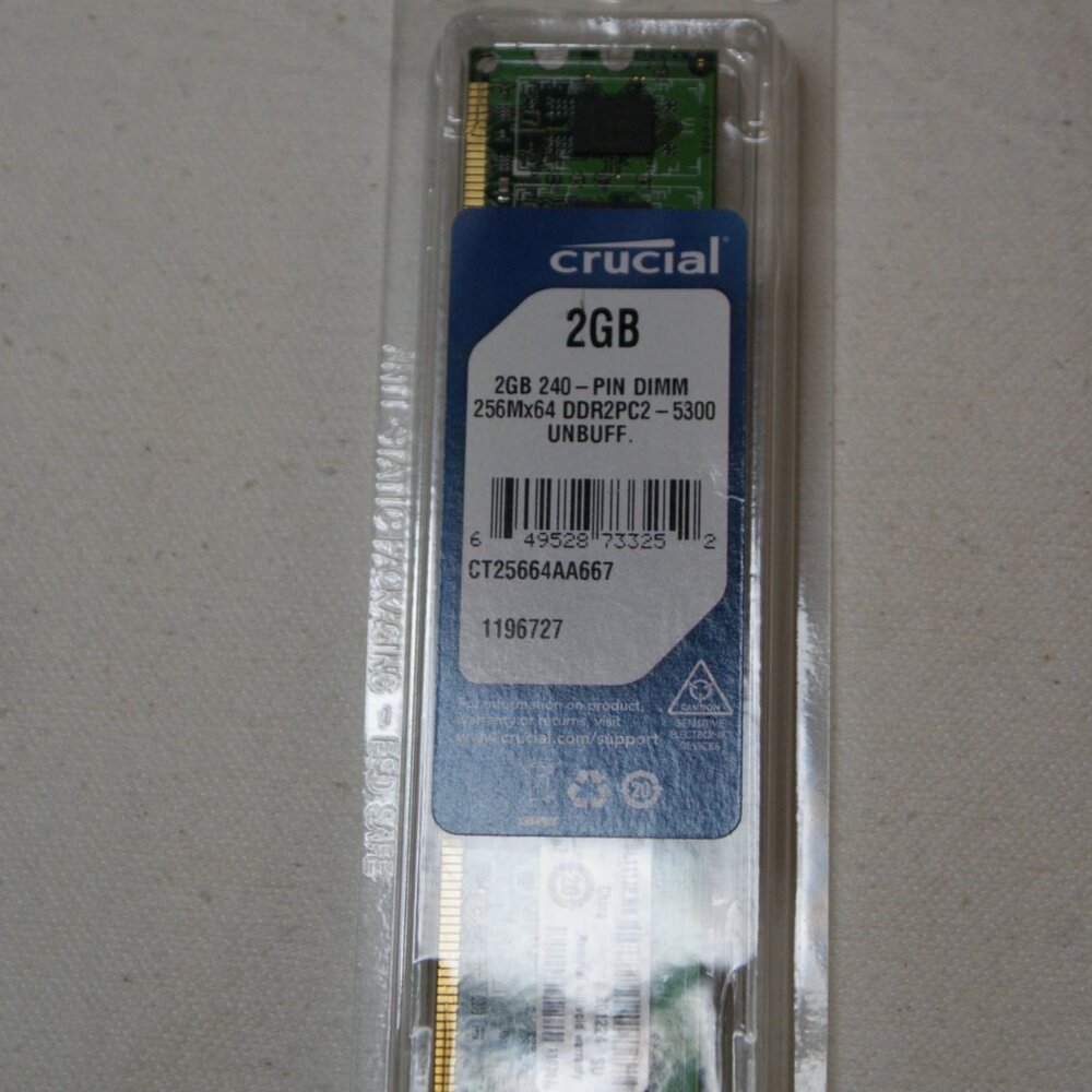 Crucial 2 GB 240 Pin DIMM 256zmx64 DDR2PC2 - 5300 UNBUFF